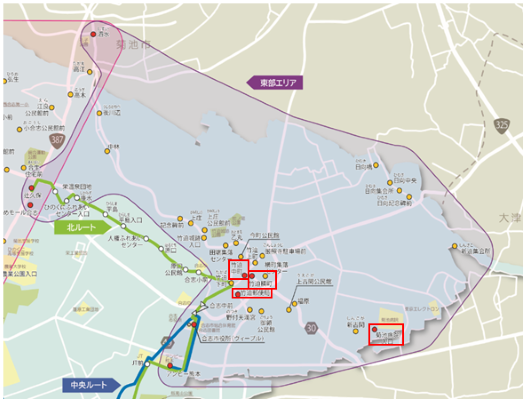 乗合タクシー東部エリアの再編位置図
