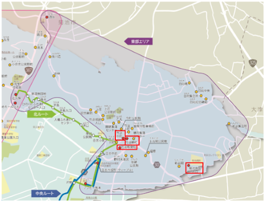 乗合タクシー東部エリアの再編位置図