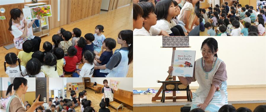 保育施設での絵本の読み聞かせの様子です。